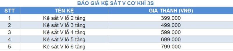 báo giá kệ sắt v lỗ 2 3 4 5 6 tầng